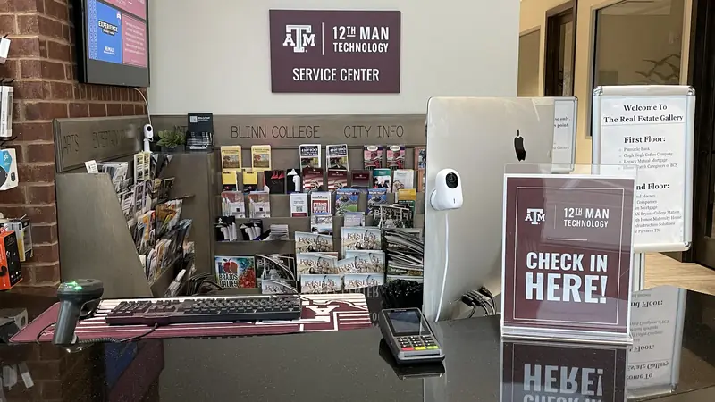 The check-in desk at the 12th Man Technology Service Center in College Station